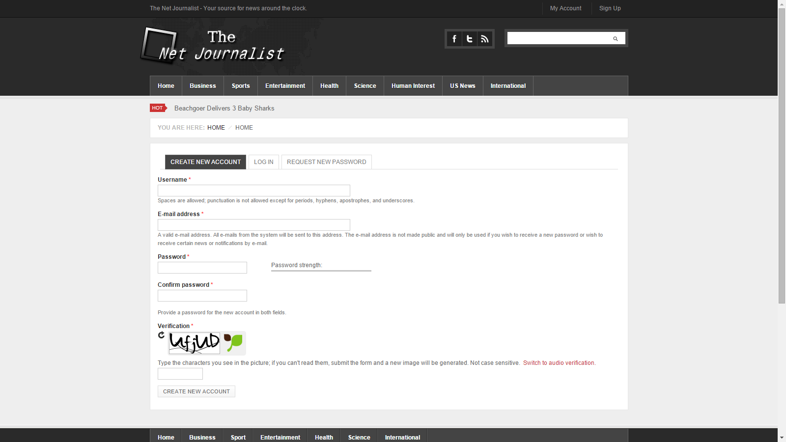 The Net Journalist Signup Page